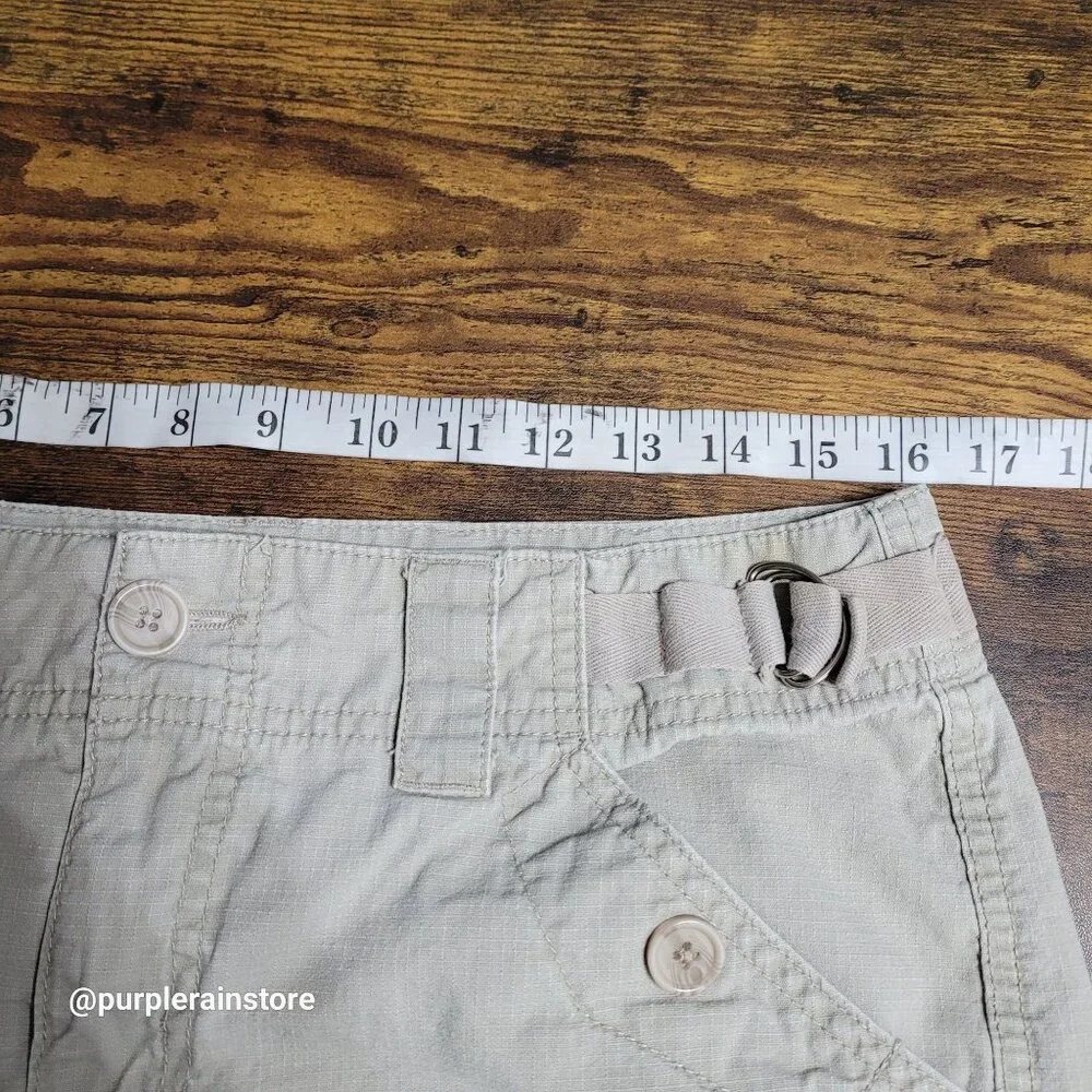French Cuff Cargo Capri Pants 10 Mid Rise Rip Stop Beige Outdoor Preppy Gorpcore - Picture 5 of 11